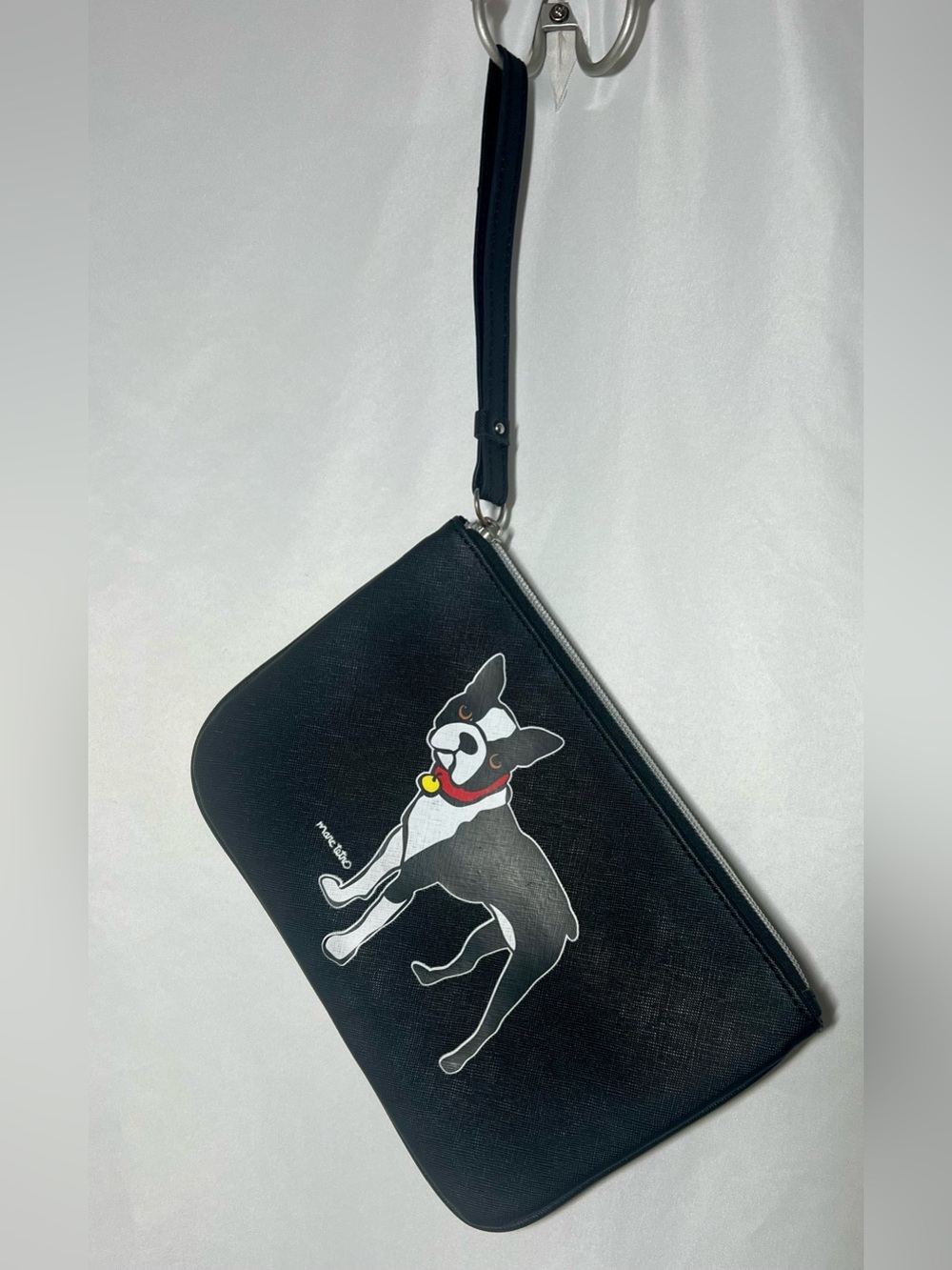 Marc Tetro Boston Terrier Large Zip Wristlet Clutch Pouch Black